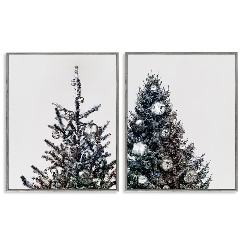 Arbre de Noël disco, ensemble de 2 giclées encadrées par Victoria Barnes, H 30 po x l 24 po, Estampe numérique Farmhouse