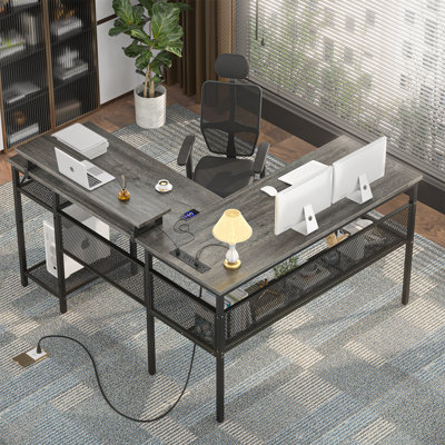 Toria 55'' L Shaped Desk with Storage, Power Outlets and LED Strip