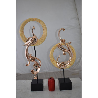 Feryal 2 Piece Peacocks Statue Set Size: 11" x 6" x 28"H