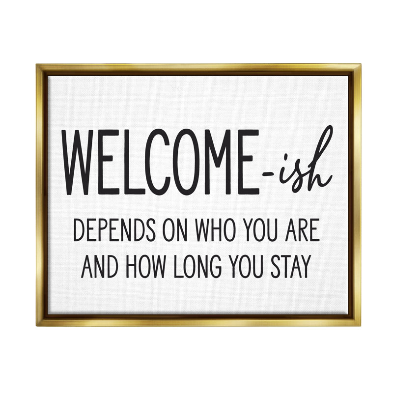 Art textuel sur toile, "Welcome-Ish", H 17 po x l 21 po x P 1,7 po, Cadre flottant métallique doré