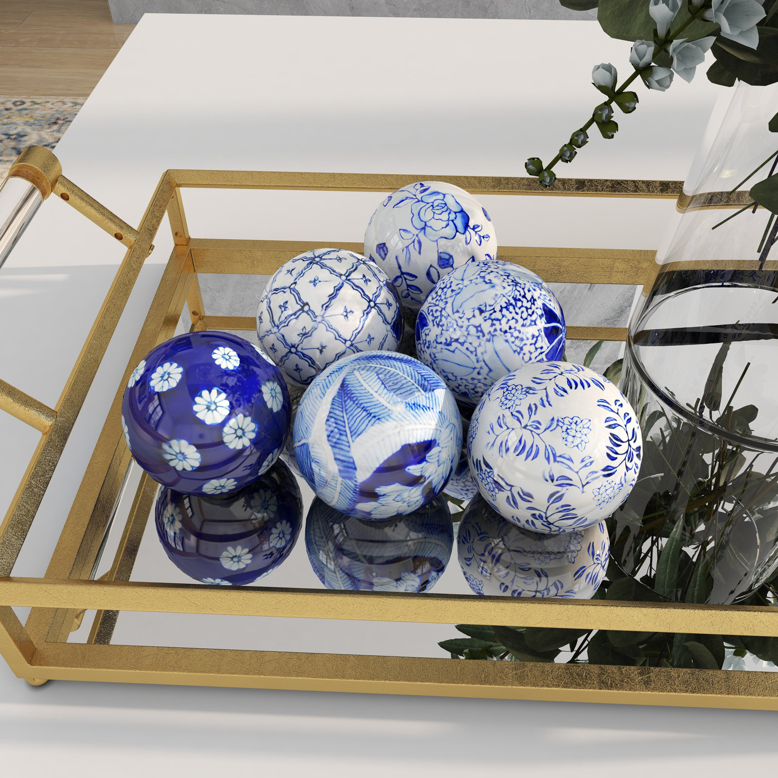 Ceramic Handmade Glossy Decorative Ball Floral Orbs & Vase Filler with Varying Patterns