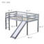 Lit simple mezzanine bas avec glissade, échelle, barrières de sécurité, lit mezzanine simple en bois d'hévéa, gris