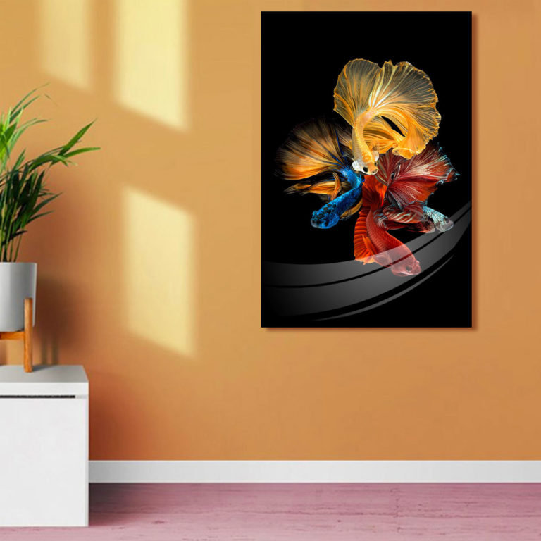 «Betta Long Fin Fish», reproduction d'art acrylique sur toile, H 24 po x l 36 po x P 1 po, Encadrement doré