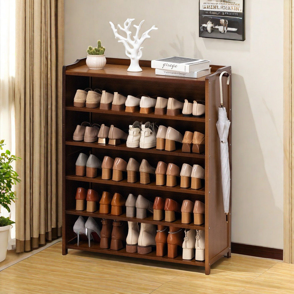 Millwood Pines Six Tier 24 Pair Bamboo Rack Shoe Rack | Wayfair