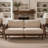 Rattan-Arm Chenille Sofa with Rubberwood Frame