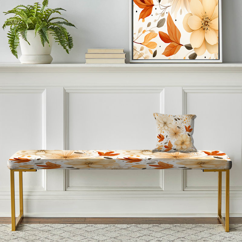 Earthy Mandala Boho Pattern II - Floral Upholstered Gold Bench