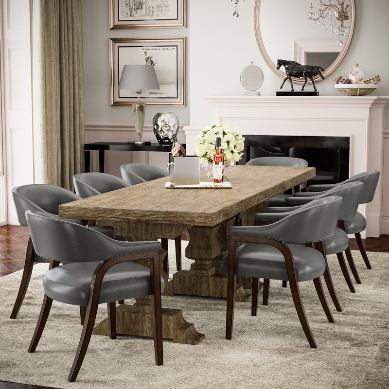 LUMERA Collection Set of 3 Mid-Century Modern Dining Chairs, Upholstered Faux Leather, Solid Wood Frame, Comfortable Kitchen & Dining Room Seating Gray