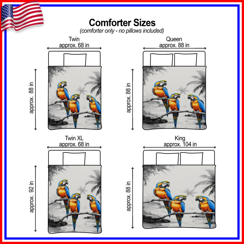 Blue Yellow Parrots Comforter, Twin Extra Long