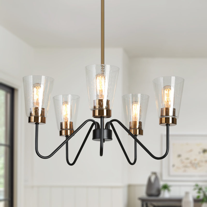 Lustre moderne à 5 lumières avec abat-jour Mylor, H 68,5 po x l 22,4 po x P 22,4 po