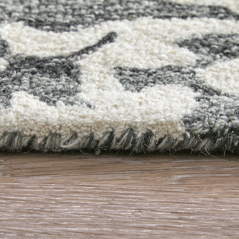 Tapis gris floral et botanique Brockington, Rectangulaire 2 pi x 3 pi