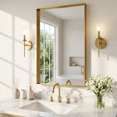 Rectangular Aluminum Alloy Frame Wall Mounted Bathroom Mirror,Decorative Wall Mirror with HD Tempered Glass for Bathroom Bedroom Entryway Living Room