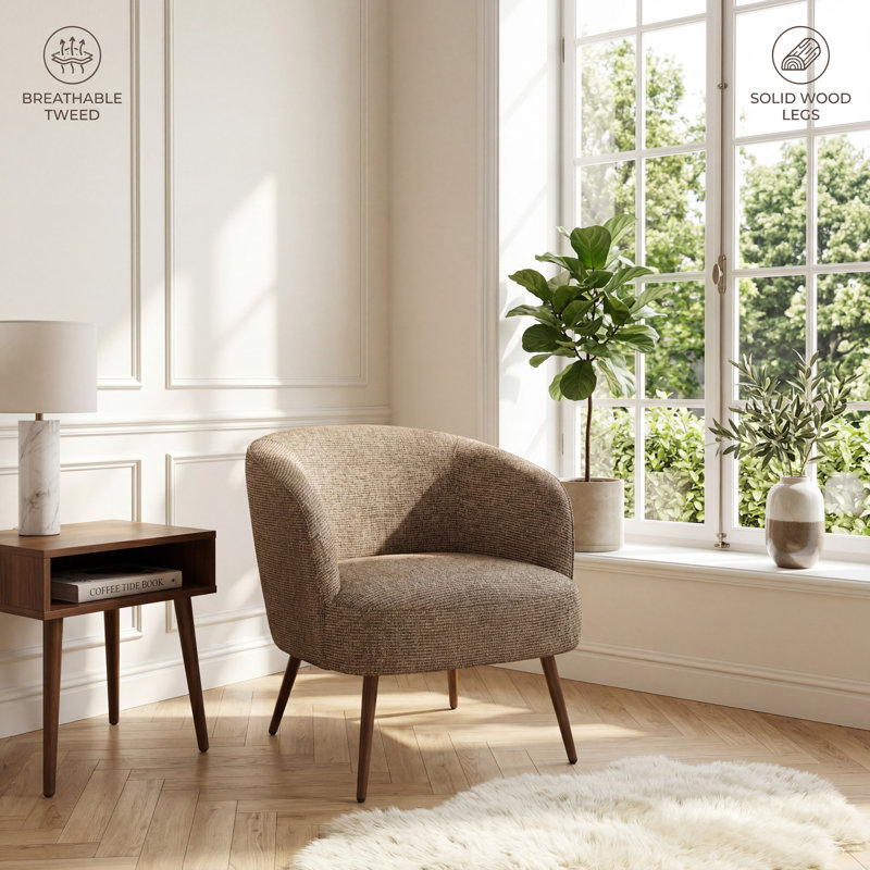 Mid-Century Modern Upholstered Tub Chair, Brown