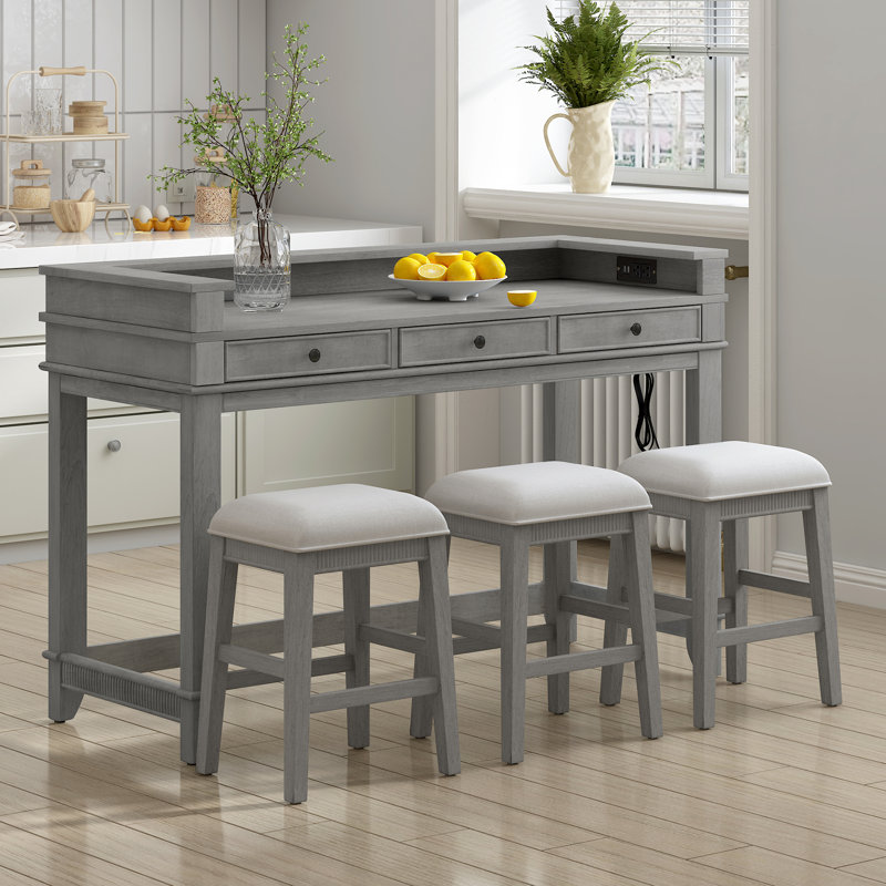 Ensemble de table de salle à manger 4 pièces pour 3, Gris clair