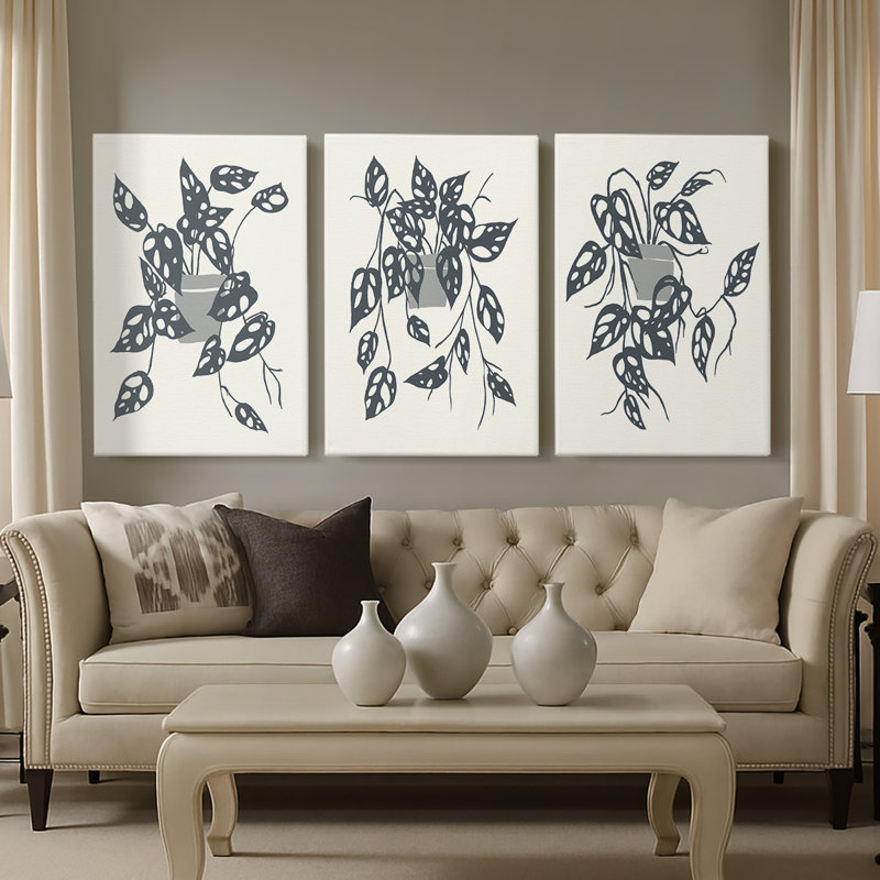 Growing Leaves IV - Toile tendue avec châssis sur mesure - 3 pièces, H 27 po x l 54 po