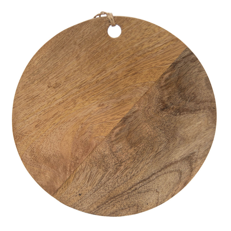 Round White Wood and Resin Cutting Board with Jute Tassel