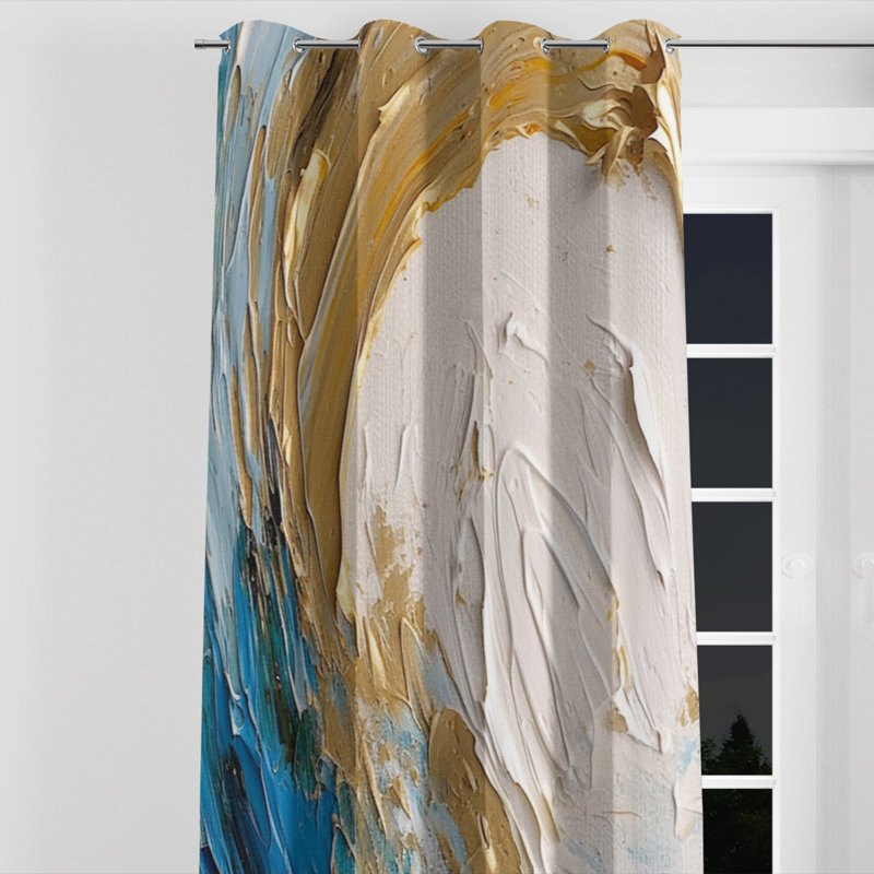 Nébuleuse spirale dorée et turquoise - Rideau à œillets occultant moderne - 1 panneau, L 52 po x L 108 po, Œillets argentés