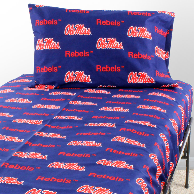 NCAA Sheet Set, Queen Sheet Set + Fitted Sheet + Pillowcase, Ole Miss
