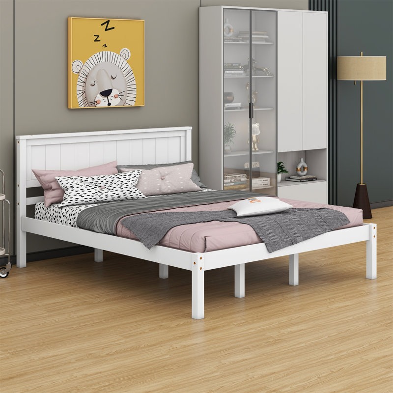 Lit plateforme en bois massif Shauna, Simple, Blanc