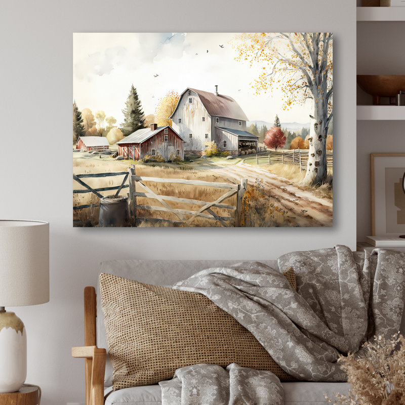 «Beautiful Barn In Spring II», art mural sur toile paysage de grange, H 24 po x l 32 po, Toile tendue, Sans cadre