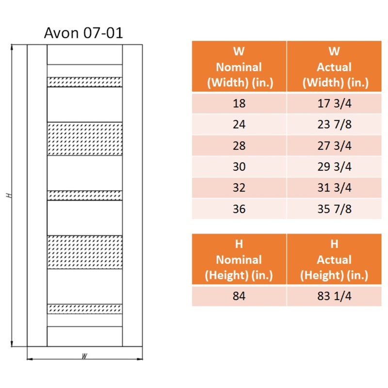 Porte double standard Avon 0701, Chêne, 59,5 po x 79,38 po, Droite
