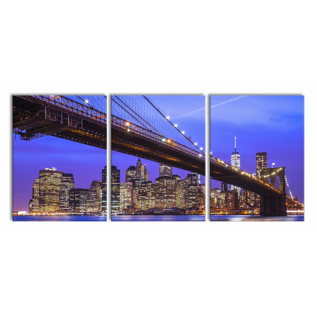 3-tlg. Leinwandbilder-Set New York Brooklyn Bridge Title