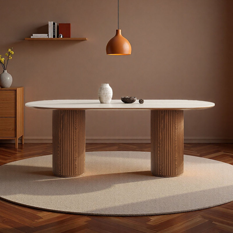 Table ovale rétro de style crème, H 29,5 po x L 70,9 po x l 31,5 po