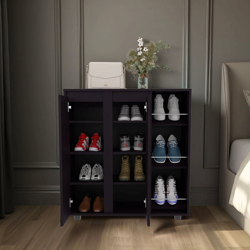 Armoire de rangement pour chaussures à 2 portes avec tablette, Brun