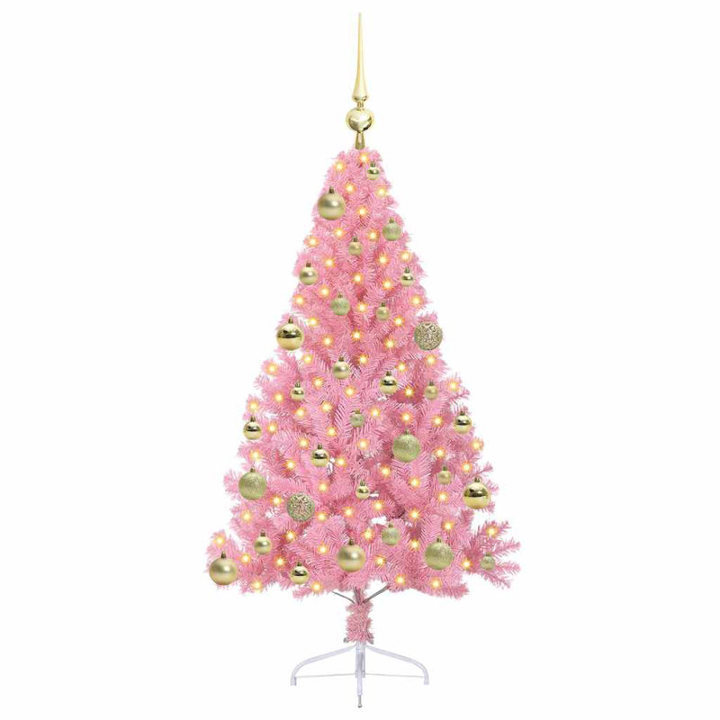  Artificial Pre-lit Christmas Tree PVC, Pink/Gold, 3.94' H