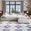 Lit de jour double rembourré avec lit gigogne et tiroir, tissu en mélange de lin, design 3 couchages