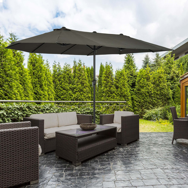 Très grand parasol d'extérieur à deux côtés Aniyah Outsunny, Gris