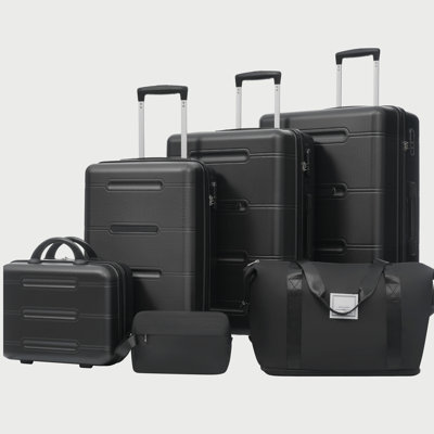 6 Piece Lightweight Hardshell Luggage Set With Spinner Wheels, Password Lock, And Multiple Travel Accessories For Convenience And Security