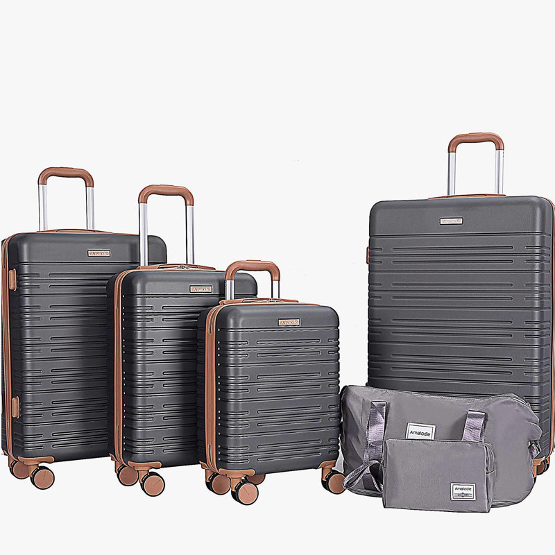 Ensemble de 6 valises, valise de voyage en ABS avec verrou TSA, gris