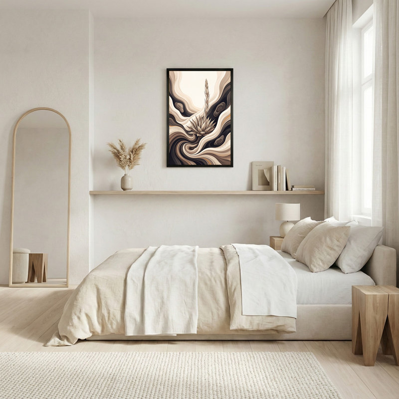 Art mural stylisé agave sur fond ondulé de vagues brunes et brunes, H 36 po x l 24 po