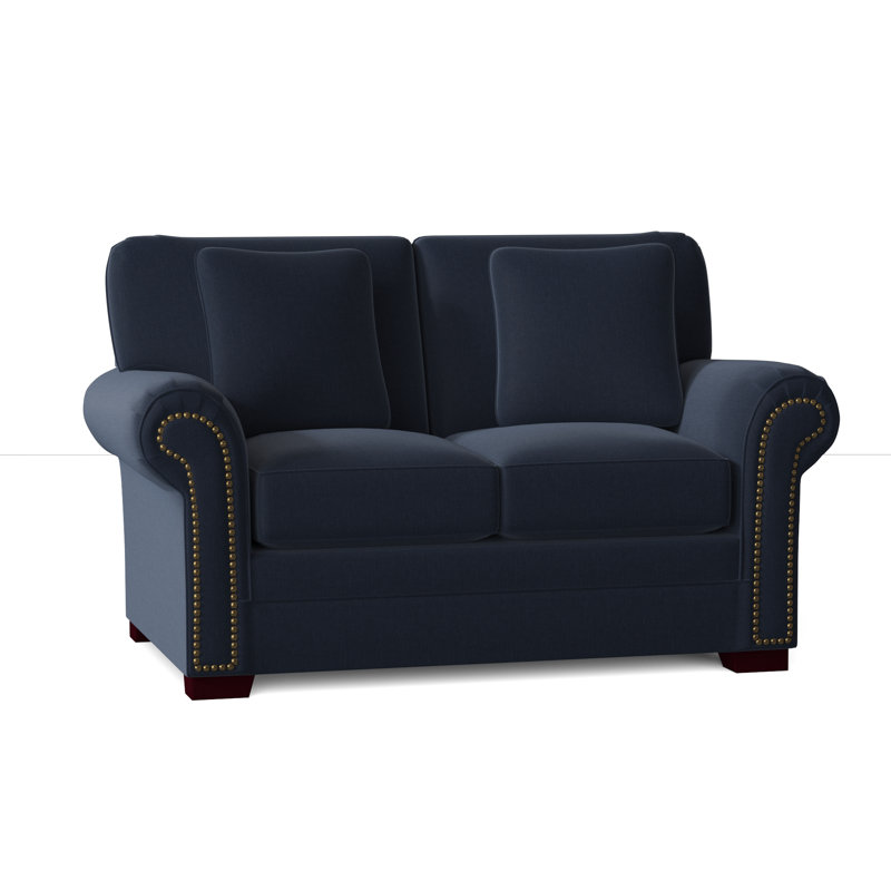 Adrena Loveseat, Peyton Navy Performance Twill, Light Brass, No