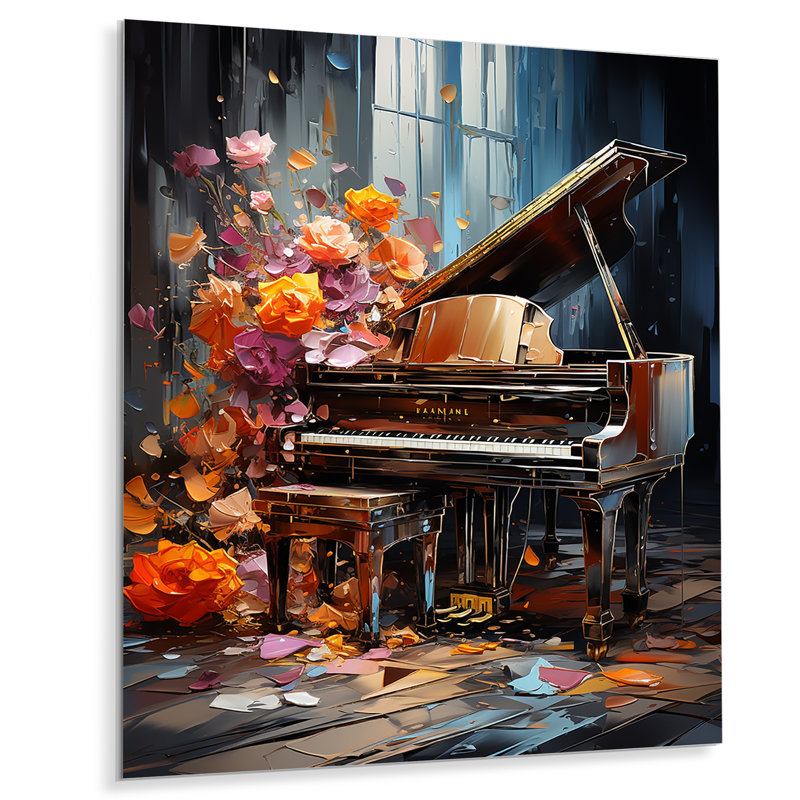 Floral Floral Magic Melody I - Piano, art mural en métal, H 20 po x l 12 po x P 1 po