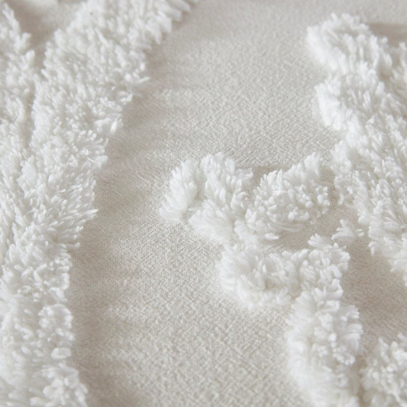 Housse de couette 3 pièces en chenille de coton blanc pour lit double / grand, Shabby Chic avec boutons et attaches en double / grand