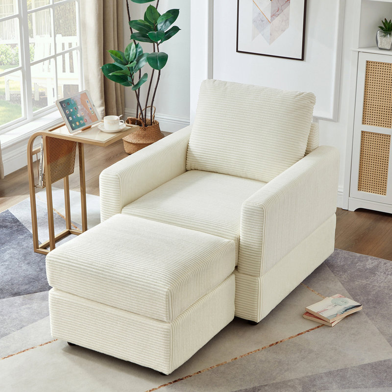 Canapé rembourré avec repose-pieds, Beige