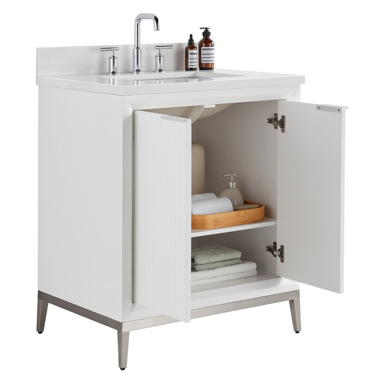 Bungalow 30" Freestanding Standard Single Bathroom Vanity with Top, White/Silver