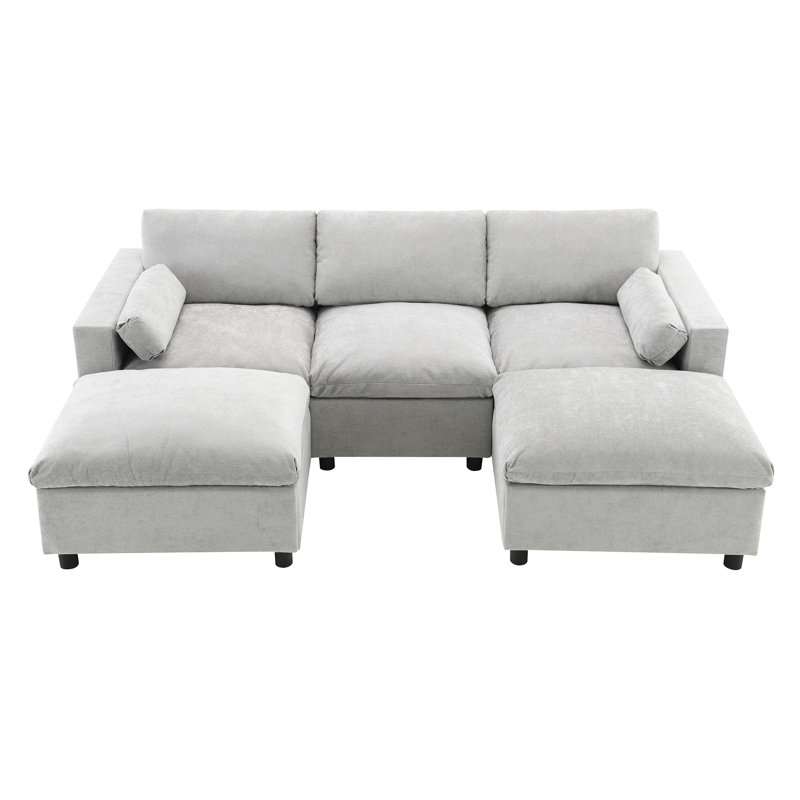 [VIDÉO] Canapé modulaire chenille modulaire de 86,5 po avec poches de rangement, Chenille gris moyen