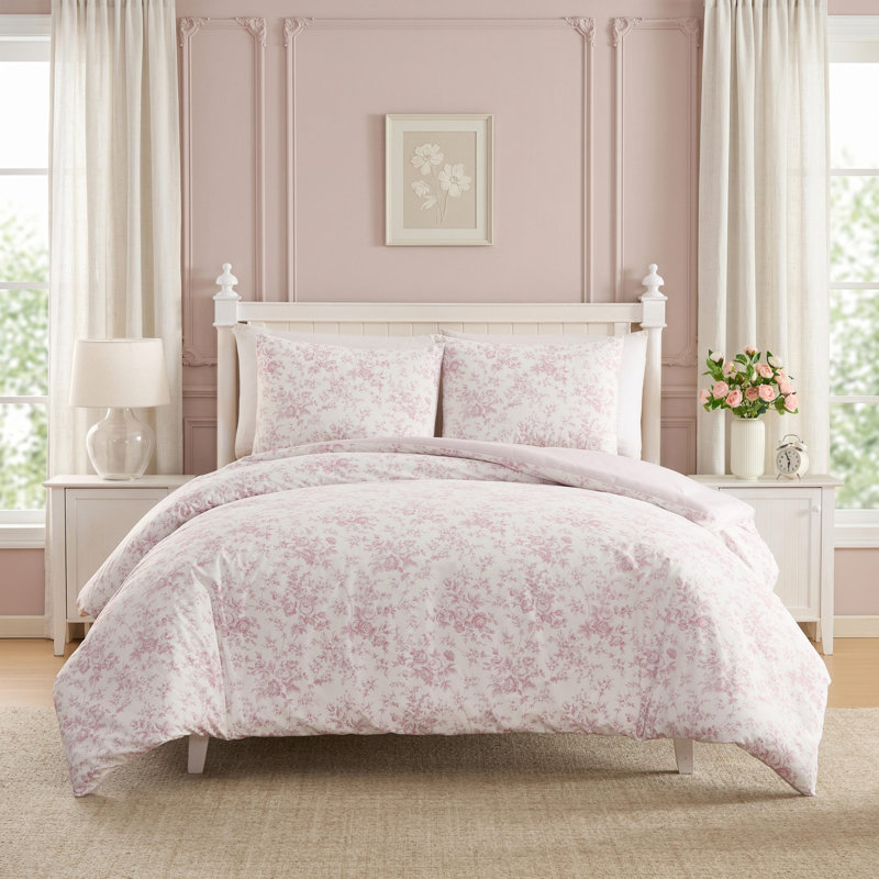 Ensemble d'édredon réversible rayé rose Laura Ashley, Lit simple