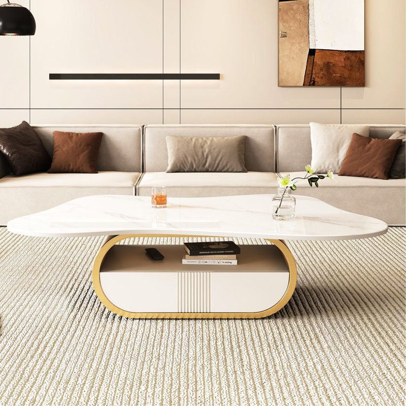 Table basse papillon en pierre frittée avec base et tiroir intégré pour les salons scandinaves