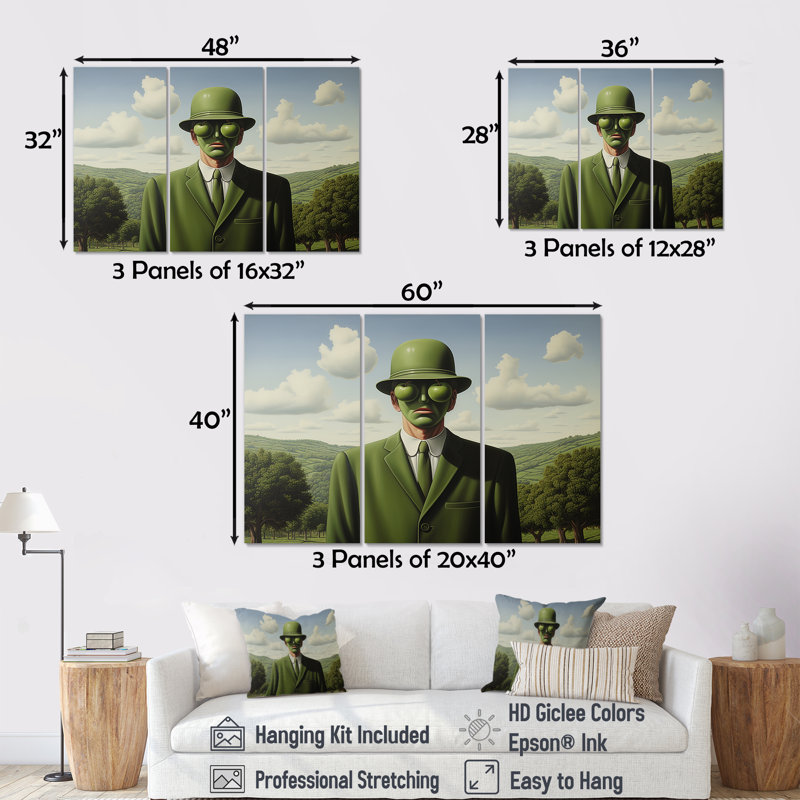 Portrait d'un homme vert surréalisme - art mural surréalisme, H 28 po x l 36 po, Toile tendue
