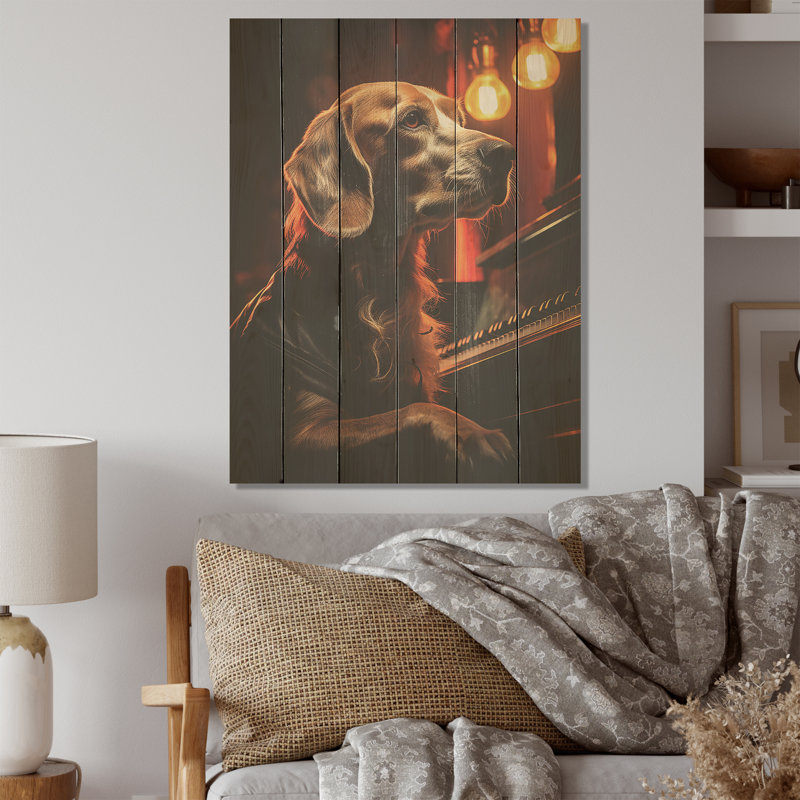 Popart, Salaki Portrait I - chien, art mural sur bois de pin naturel, H 32 po x l 24 po