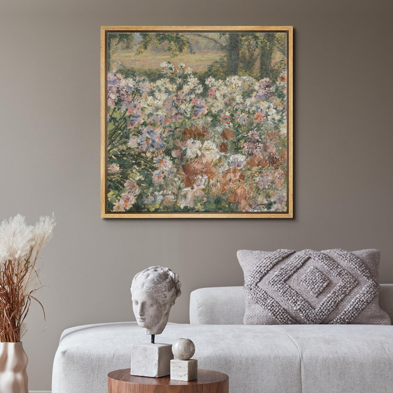 «Vintage Blossoming Garden Impressionist Flower Field Illustration Rustic French Country», Naturel, H 24 po x l 24 po