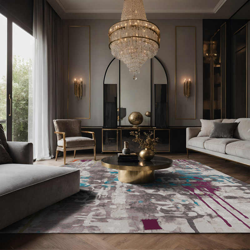 Tapis gris soyeux et moelleux, Rectangle 7 pi x 10 pi