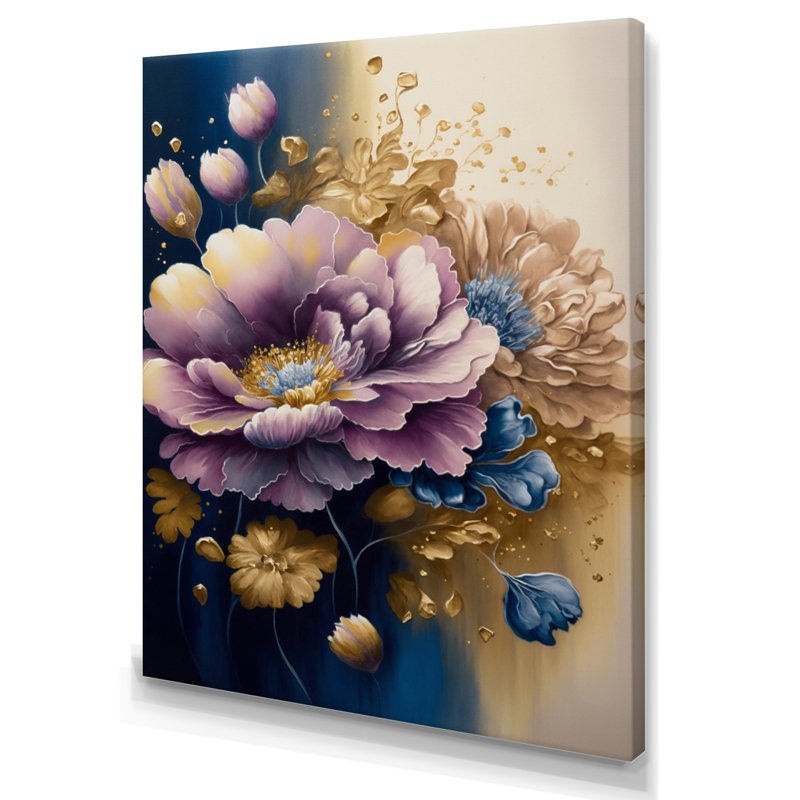 Fleurs mauves et bleues à l'aquarelle III - Impression sur toile, H 40 po x l 30 po x P 1,5 po, Toile tendue