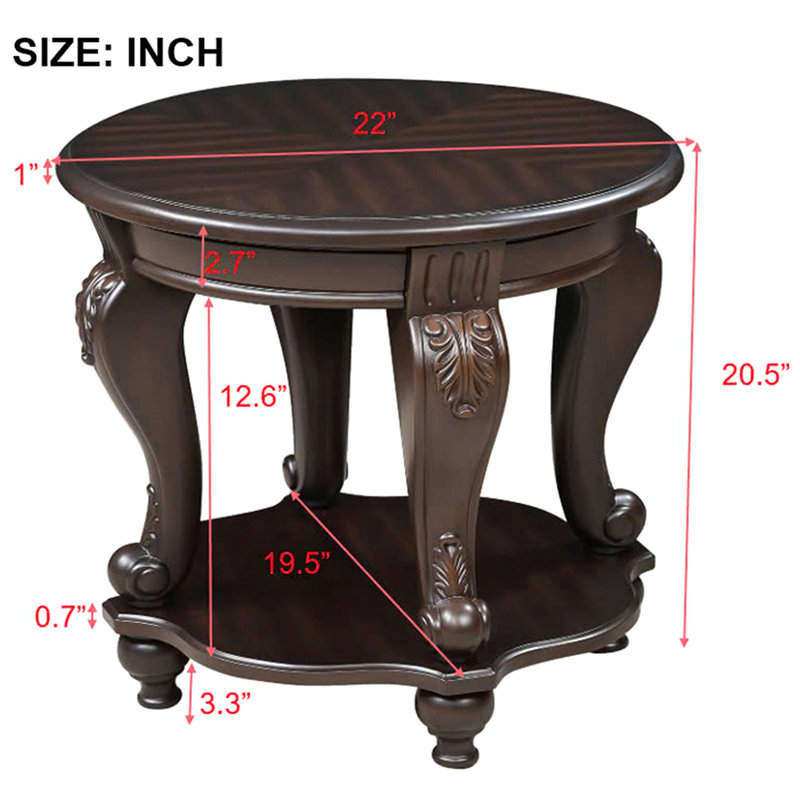 22'' Two Tone Round End Table,Solid Wood Sofa Side Table With Shelf,Living Room Corner Table Easy Assemble