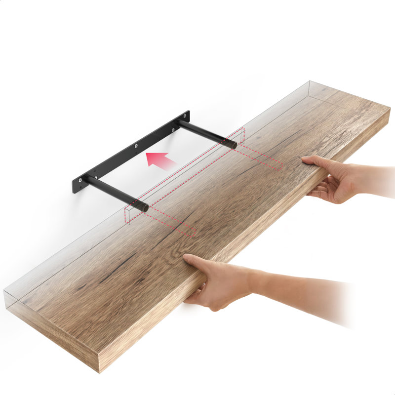 Miami 36" W x 8" D Floating Shelf with Invisible Wall Mount Bracket, Brown