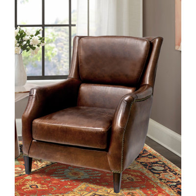 Fauteuil à oreilles en cuir véritable de 30 po de large Vicenza