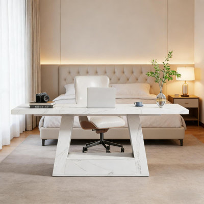Grand bureau en marbre blanc, bureau de direction moderne en bois d'ingénierie pour le bureau et la salle à manger
